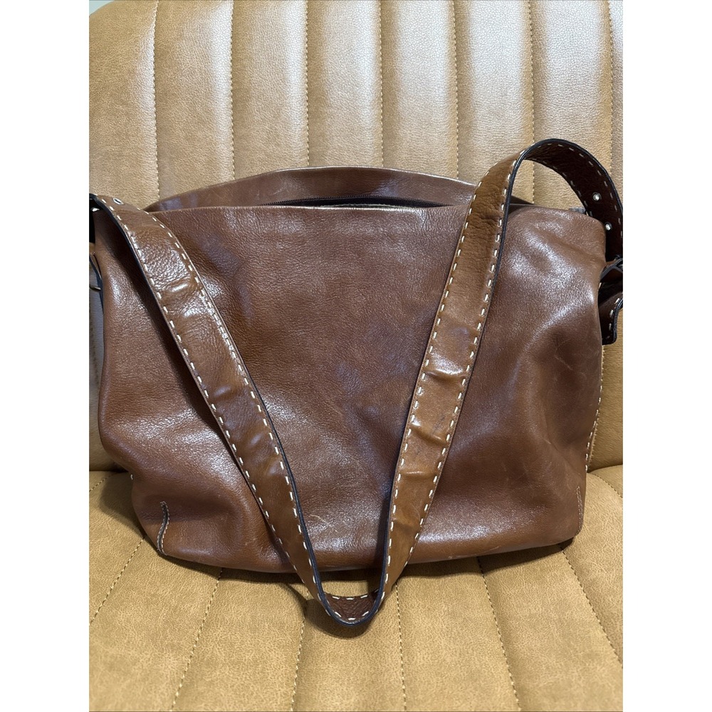 Vintage‎ El Portal Brown Leather Purse Buckle Strap Zip Closure